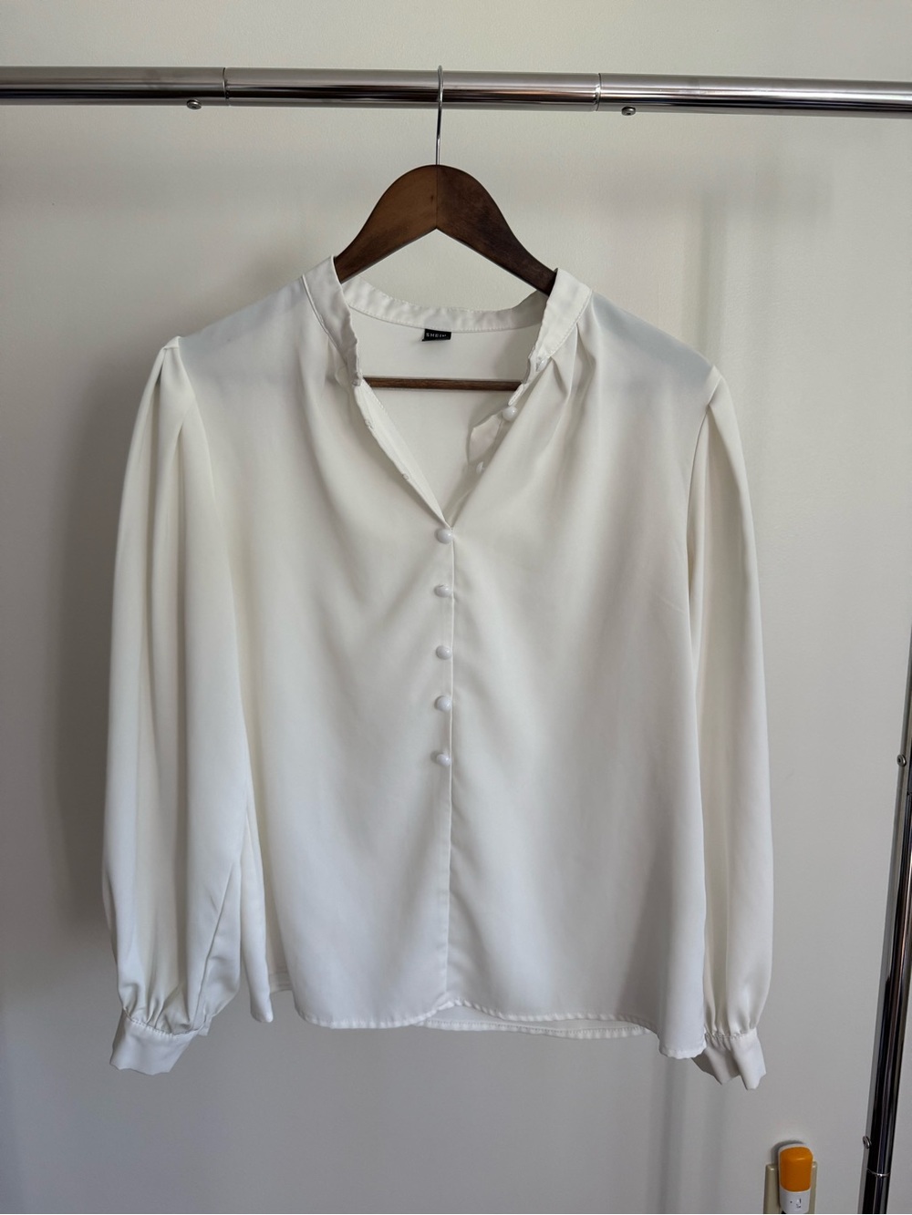 SHEIN Ivory Button-Front Puff Sleeve Blouse